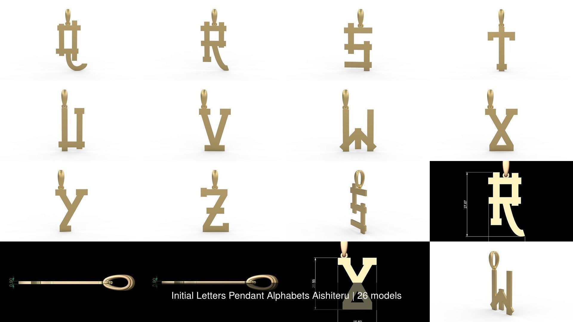 Initial Letters Pendant Alphabets Aishiteru 3D Model Collection_2