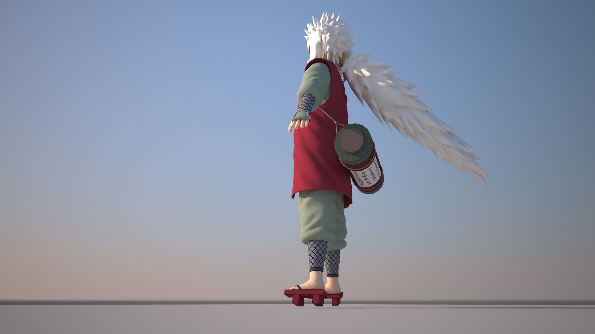 Jiraiya character with wings on skateboard Low-poly 3D model_11