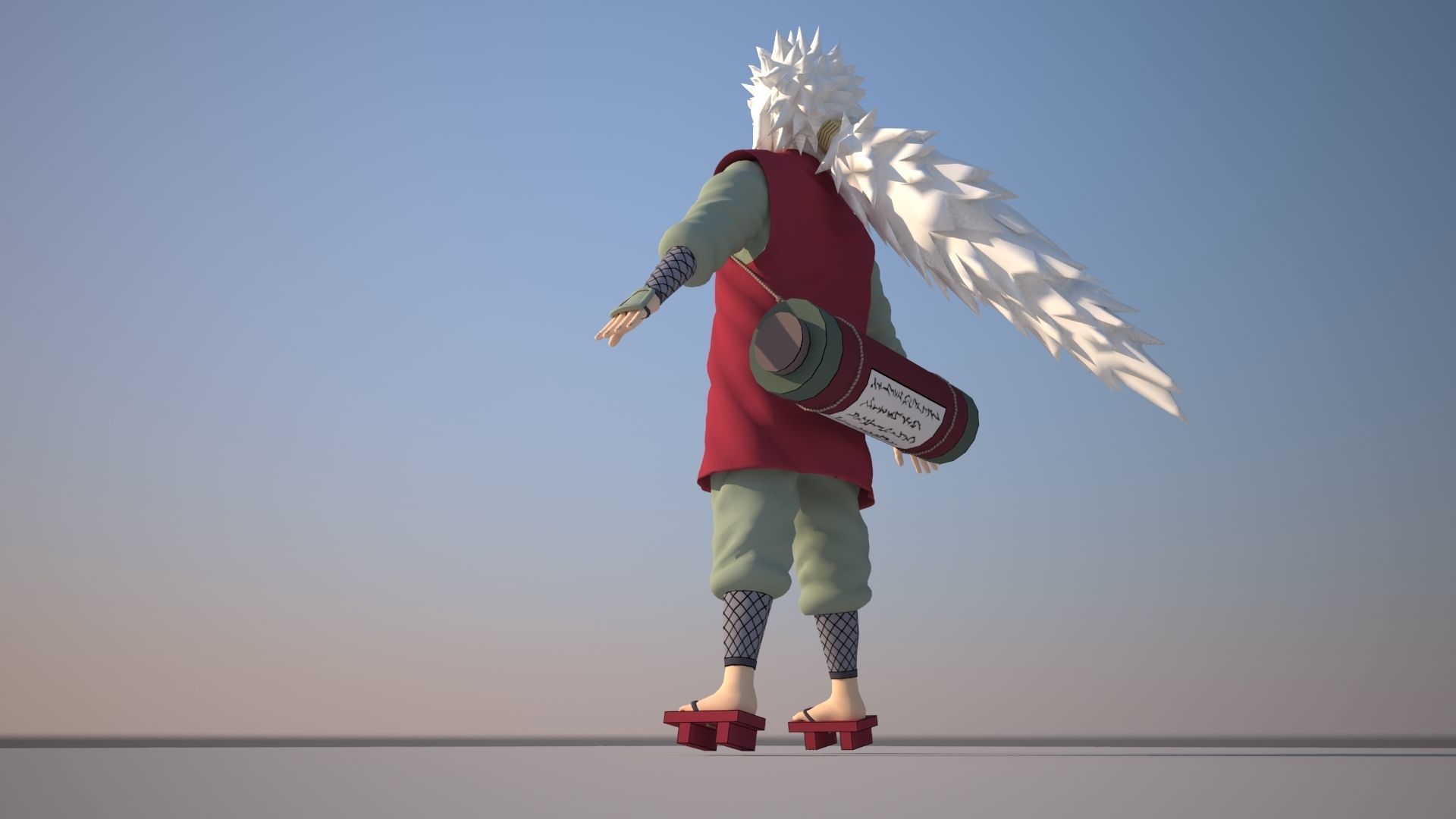 Jiraiya character with wings on skateboard Low-poly 3D model_1