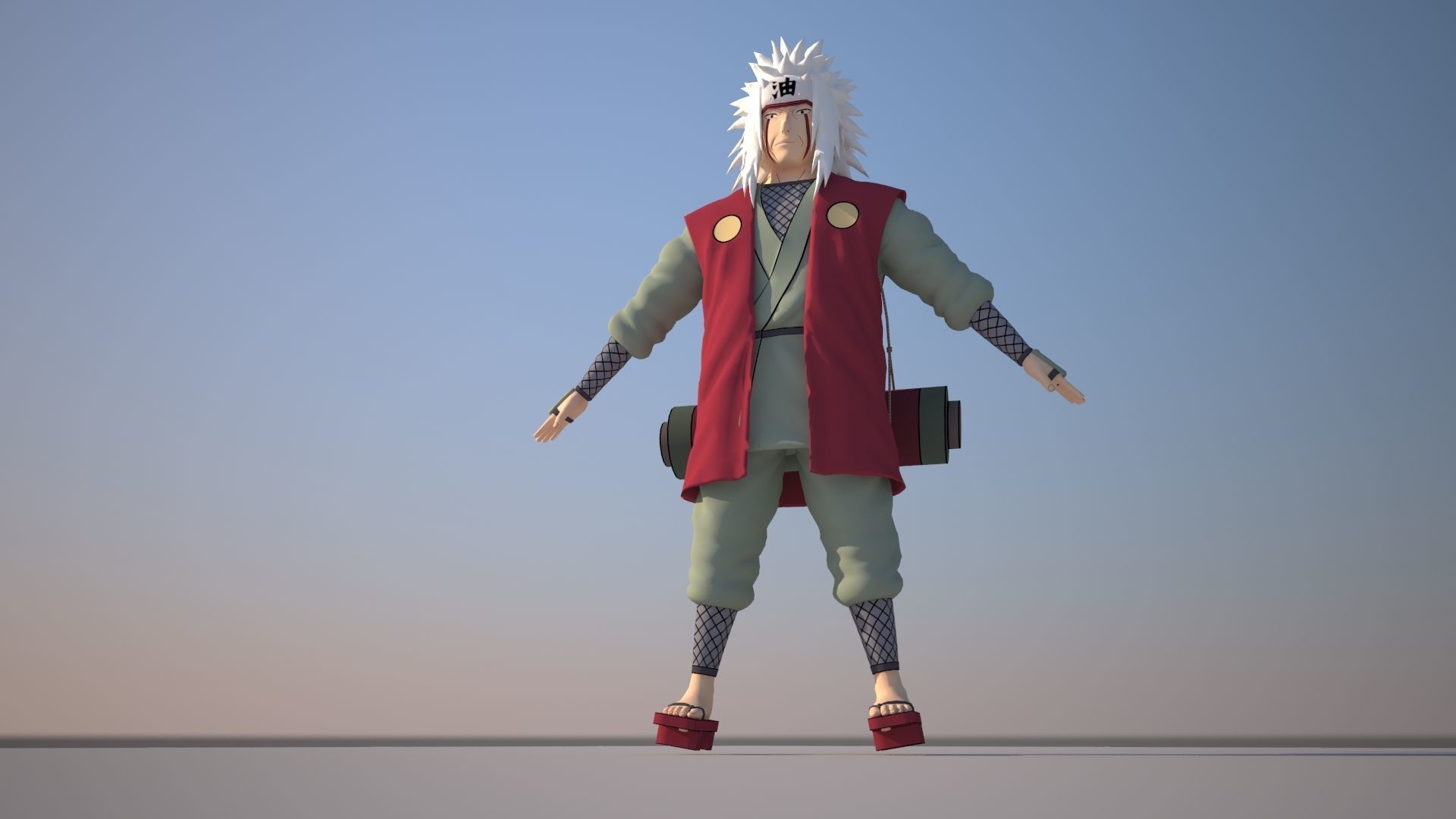 Jiraiya character with wings on skateboard Low-poly 3D model_5