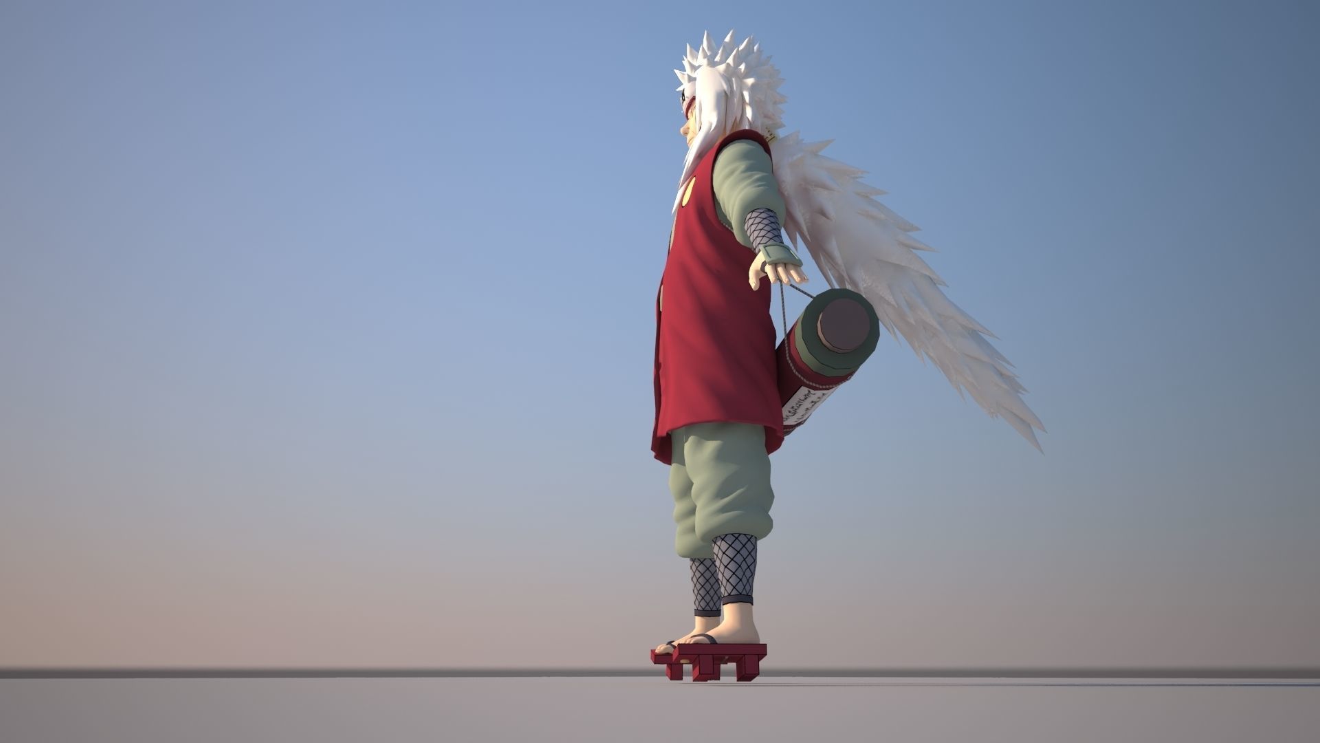 Jiraiya character with wings on skateboard Low-poly 3D model_9