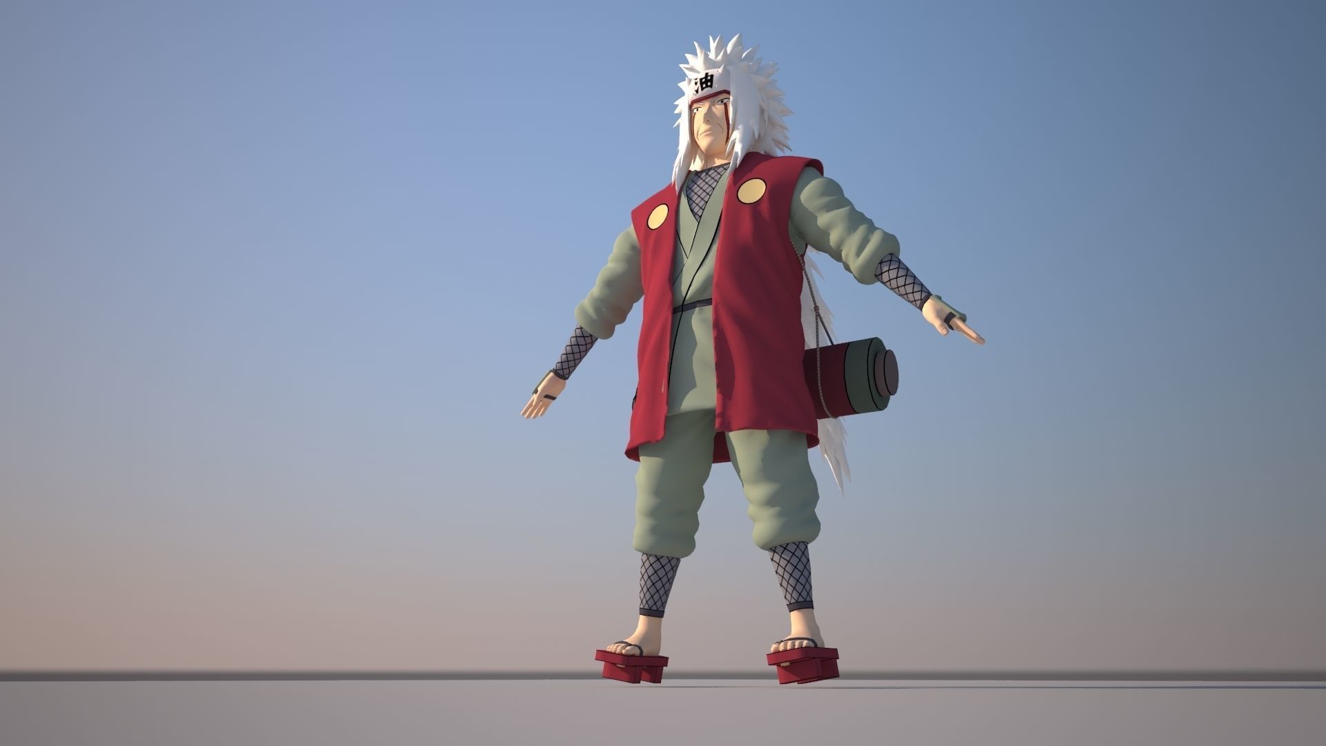 Jiraiya character with wings on skateboard Low-poly 3D model_8