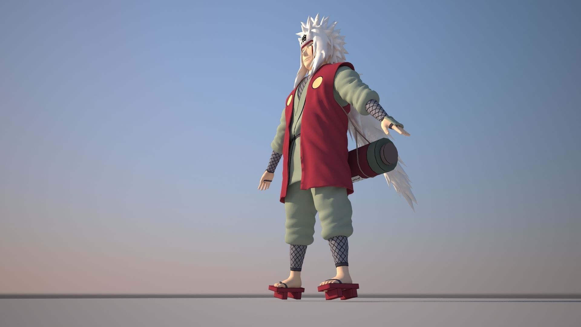 Jiraiya character with wings on skateboard Low-poly 3D model_2
