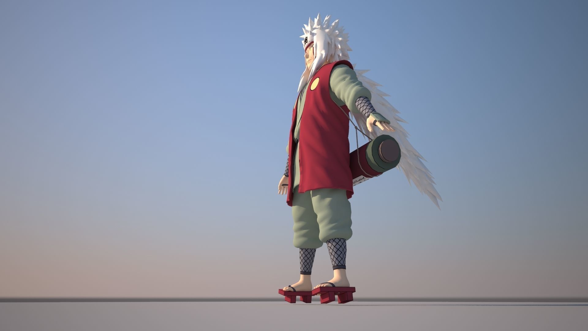 Jiraiya character with wings on skateboard Low-poly 3D model_10