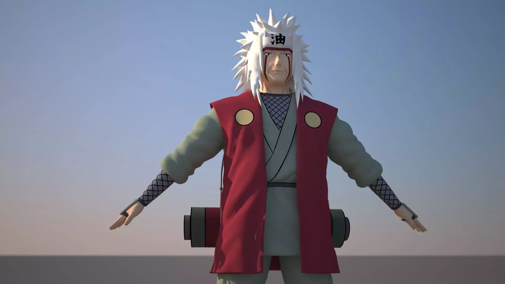 Jiraiya character with wings on skateboard Low-poly 3D model_0