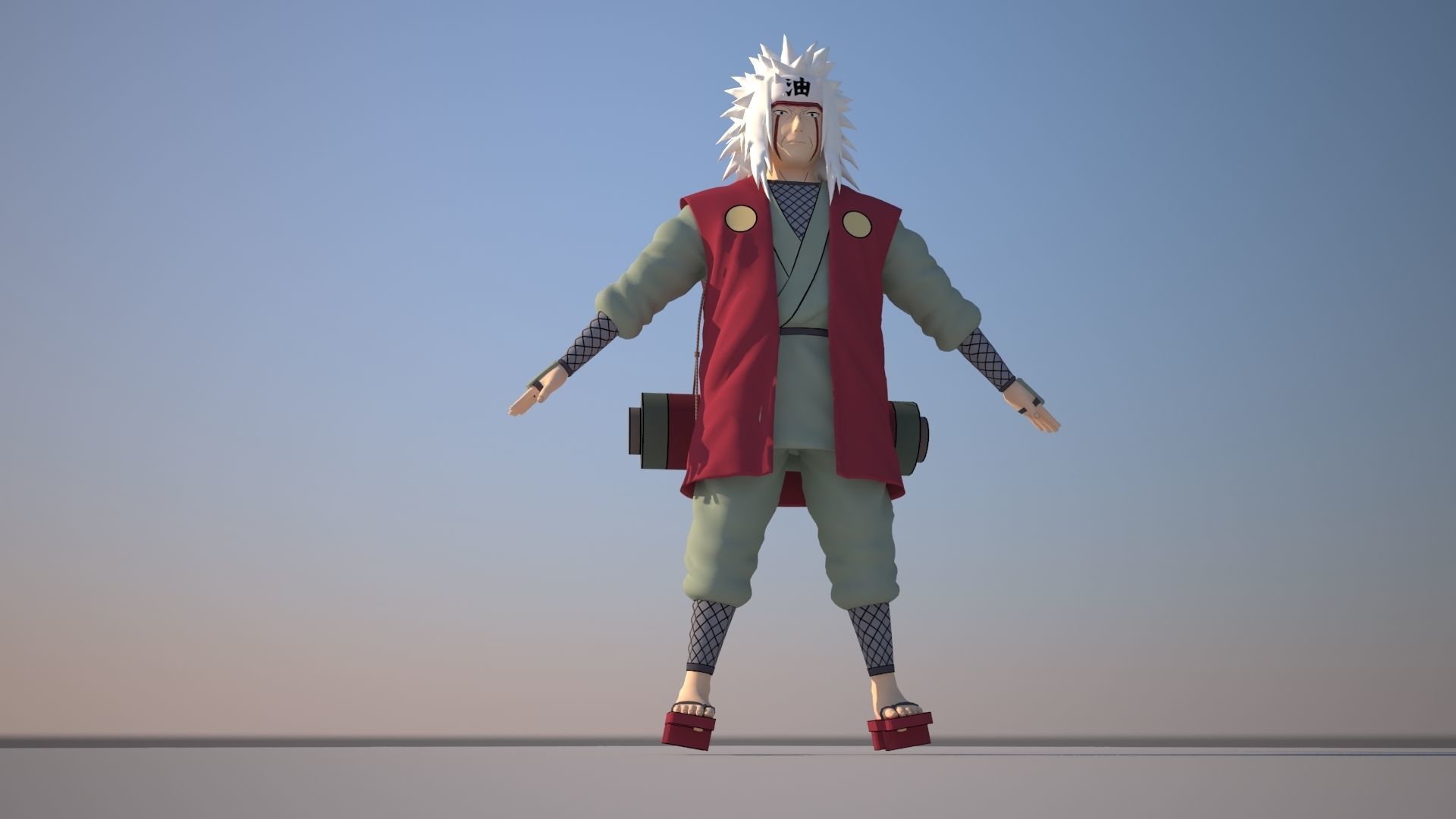 Jiraiya character with wings on skateboard Low-poly 3D model_6