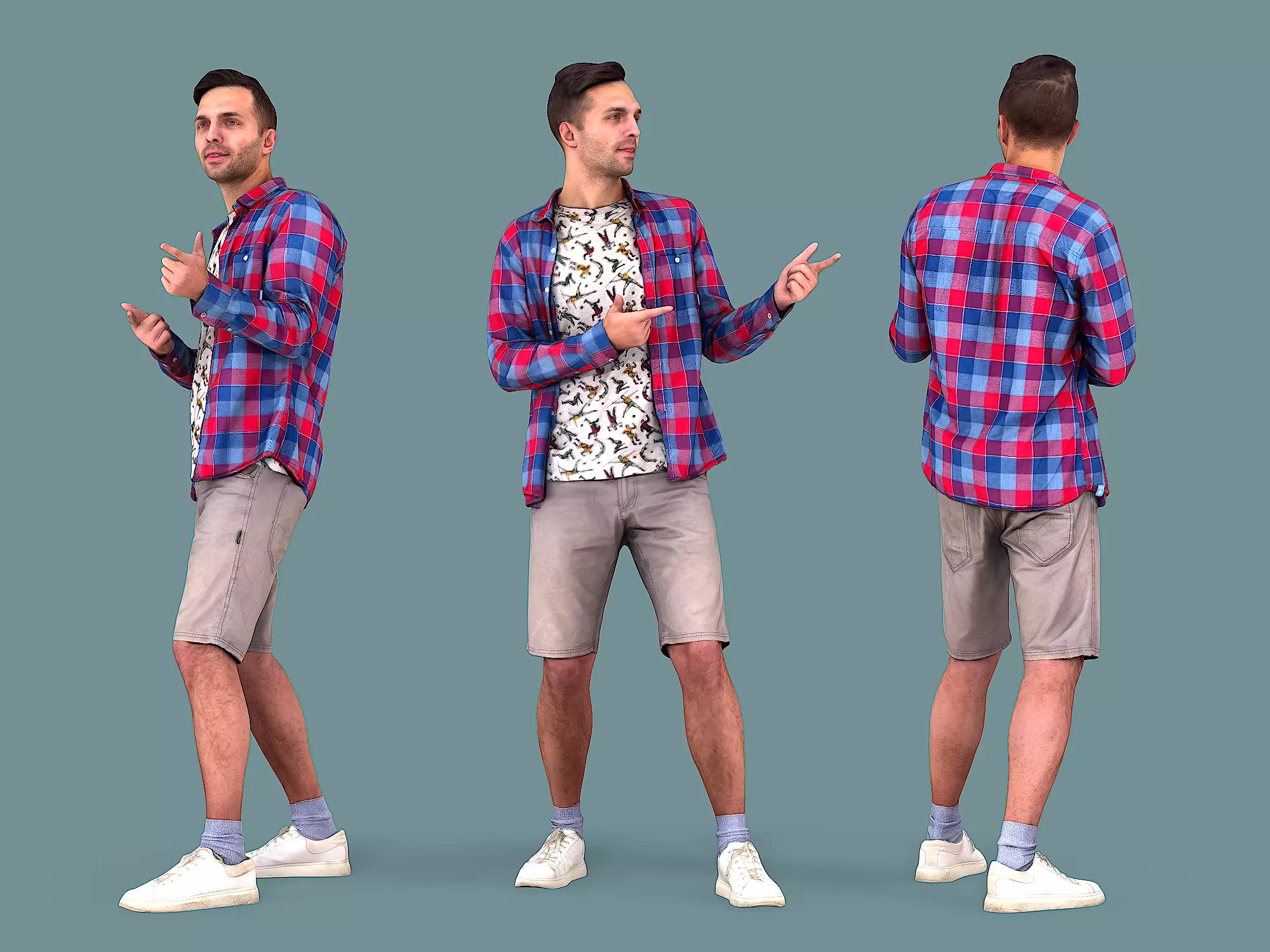 Party-goer man in plaid shirt and shorts 3D model