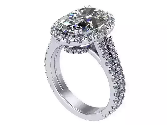 Oval Halo Split Shank  Diamond Engagement Ring
