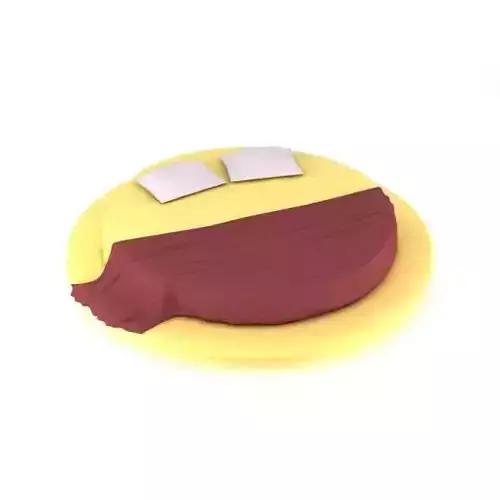 Yellow Circular Bed With Brown Blanket And Two Pillows