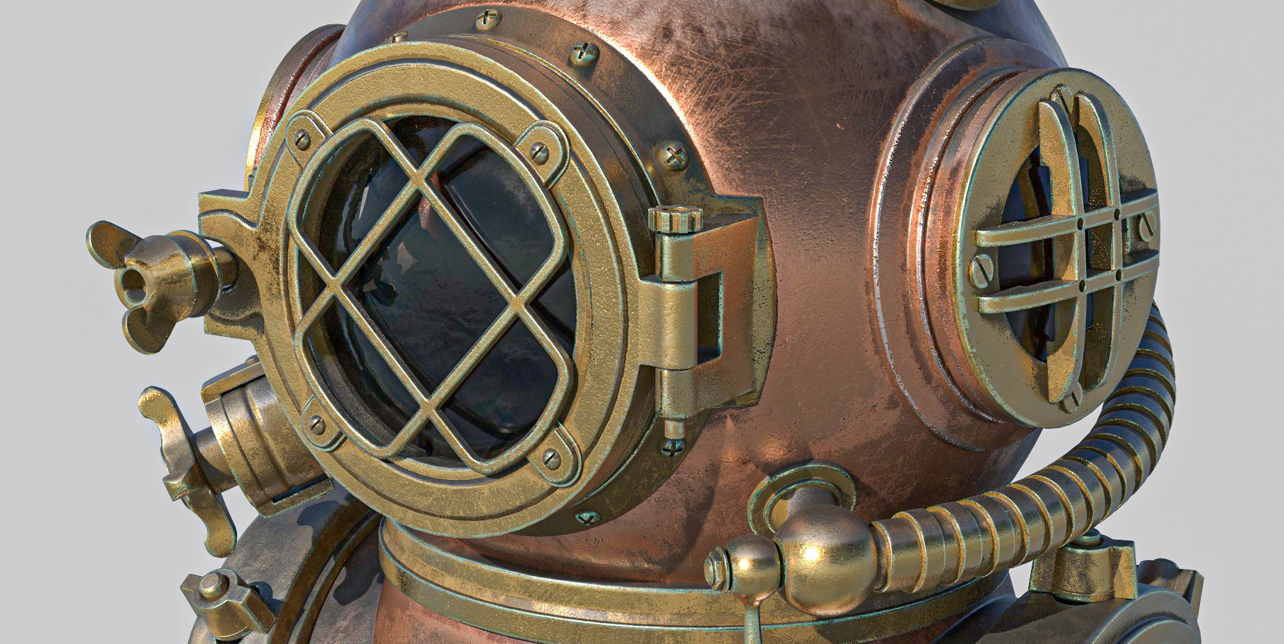 Old Diving Helmet  3D model_4