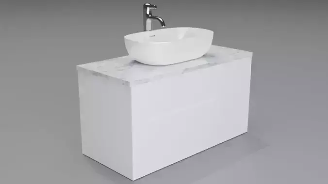 white modern wash basin and counter top marble texture 3D model 