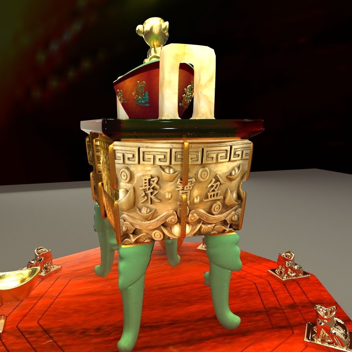 Chinese incense bronze burner 3D model_4