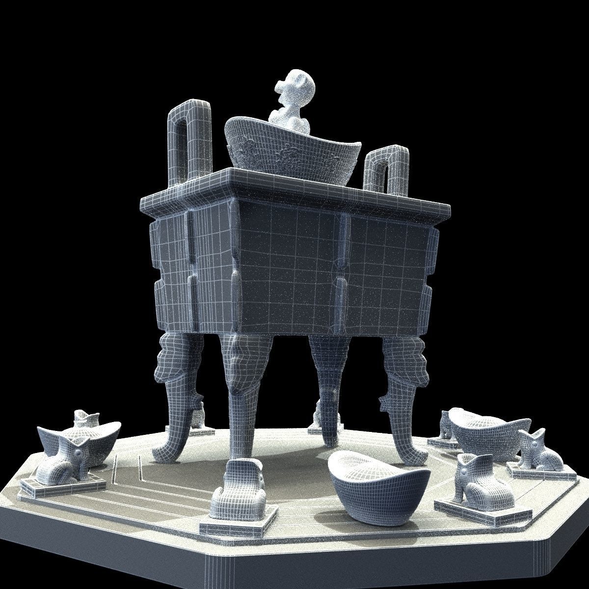 Chinese incense bronze burner 3D model_5