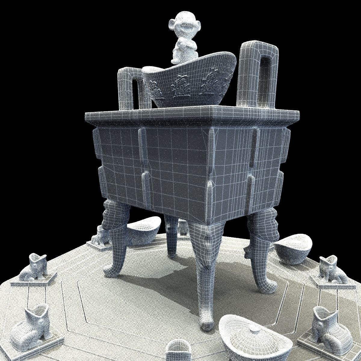 Chinese incense bronze burner 3D model_6