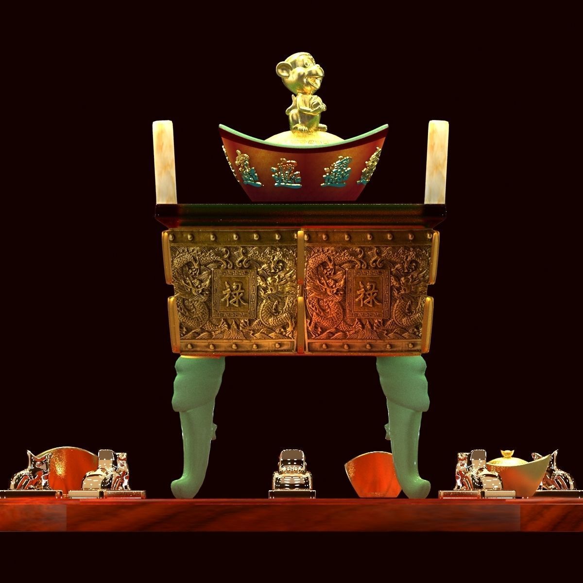 Chinese incense bronze burner 3D model_2