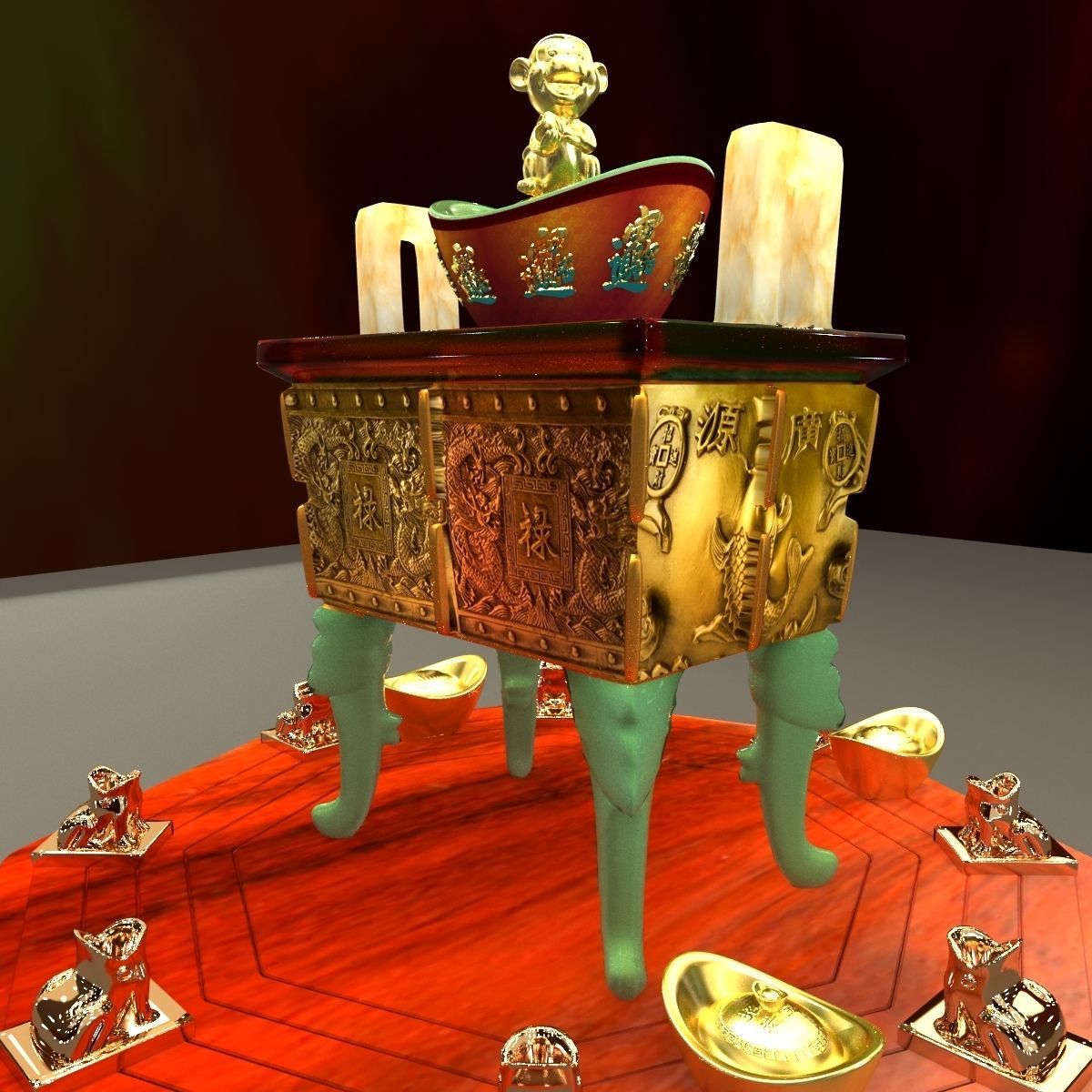 Chinese incense bronze burner 3D model_1