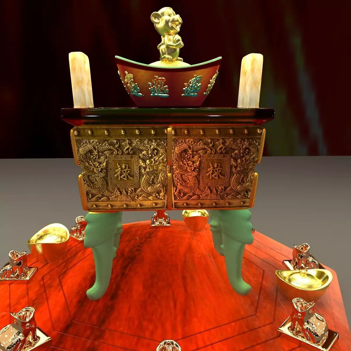 Chinese incense bronze burner 3D model_0