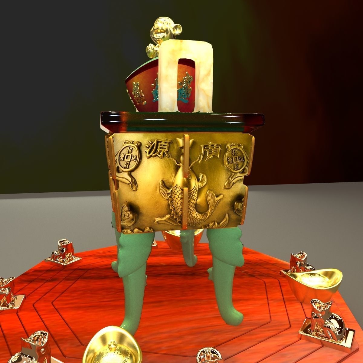 Chinese incense bronze burner 3D model_3