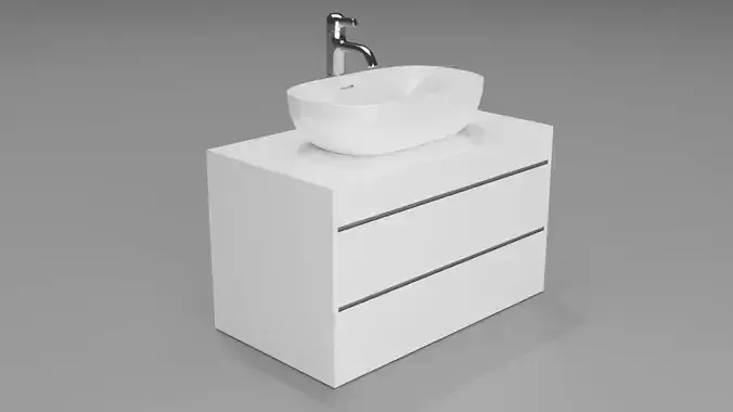 White modern wash basin with white counter 3D model 