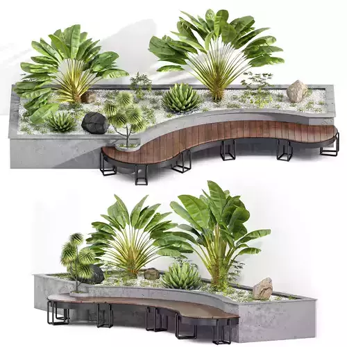 Wooden Modern Trendy Design Round Curved Garden Bench 3D model