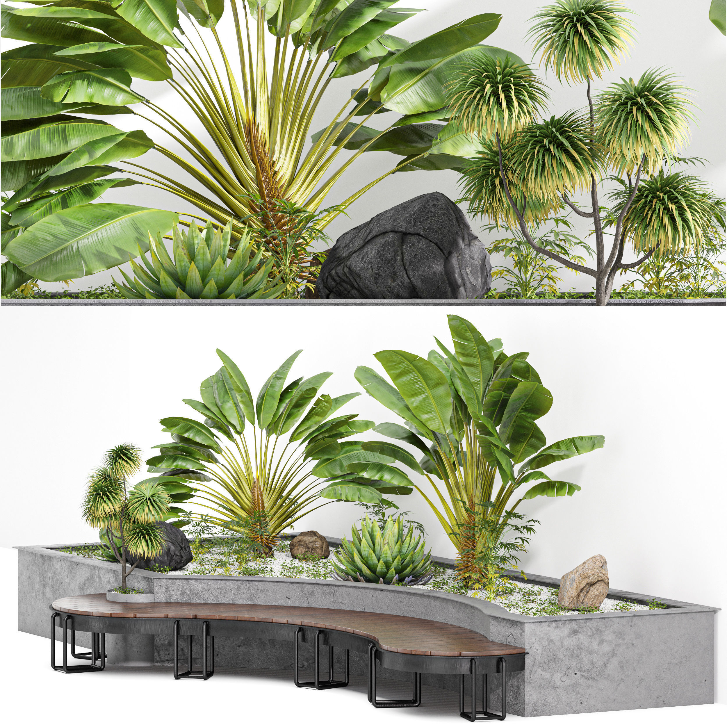 Wooden Modern Trendy Design Round Curved Garden Bench 3D model_1