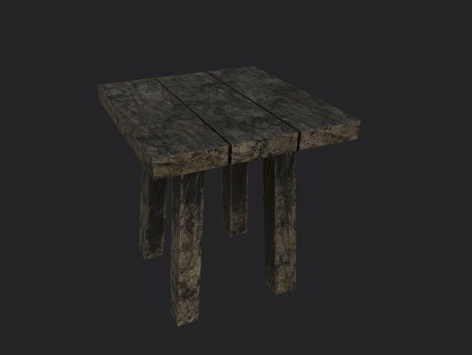 Stool wooden table Low-poly 3D model