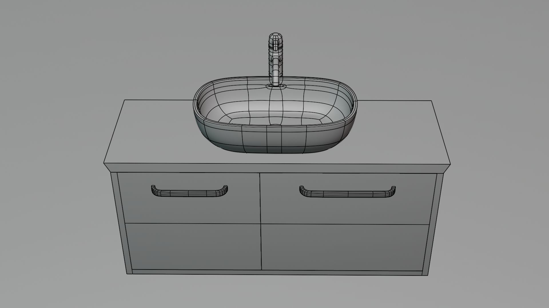 White modern wash basin on grey bath room counter 3D model  3D model_5