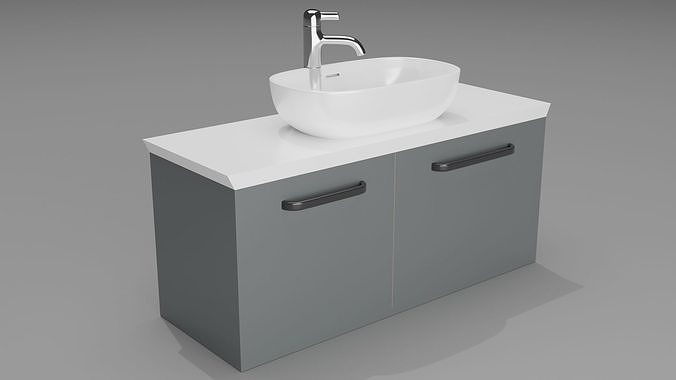 White modern wash basin on grey bath room counter 3D model  3D model