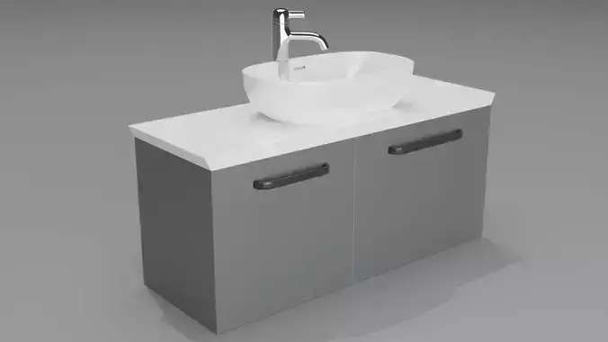White modern wash basin on grey bath room counter 3D model 
