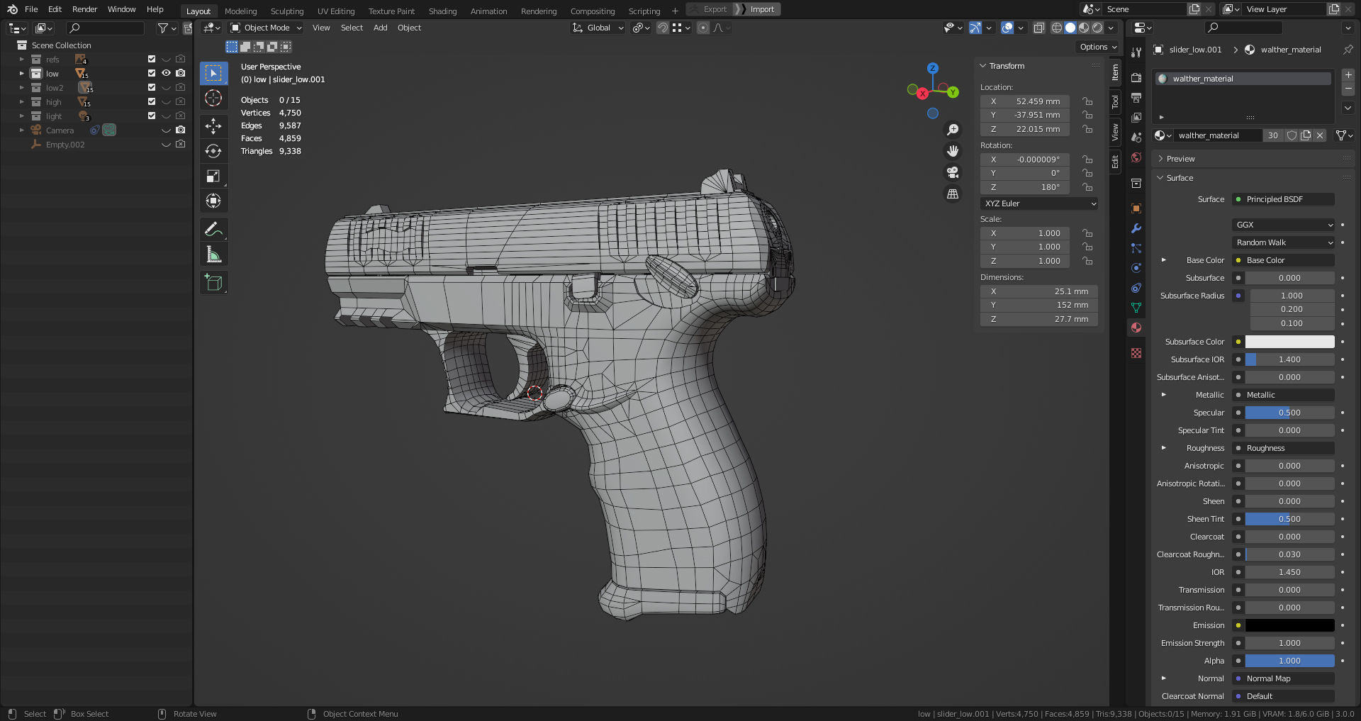 Walther CCP M2 380 Angle Blue Low-poly 3D model_5