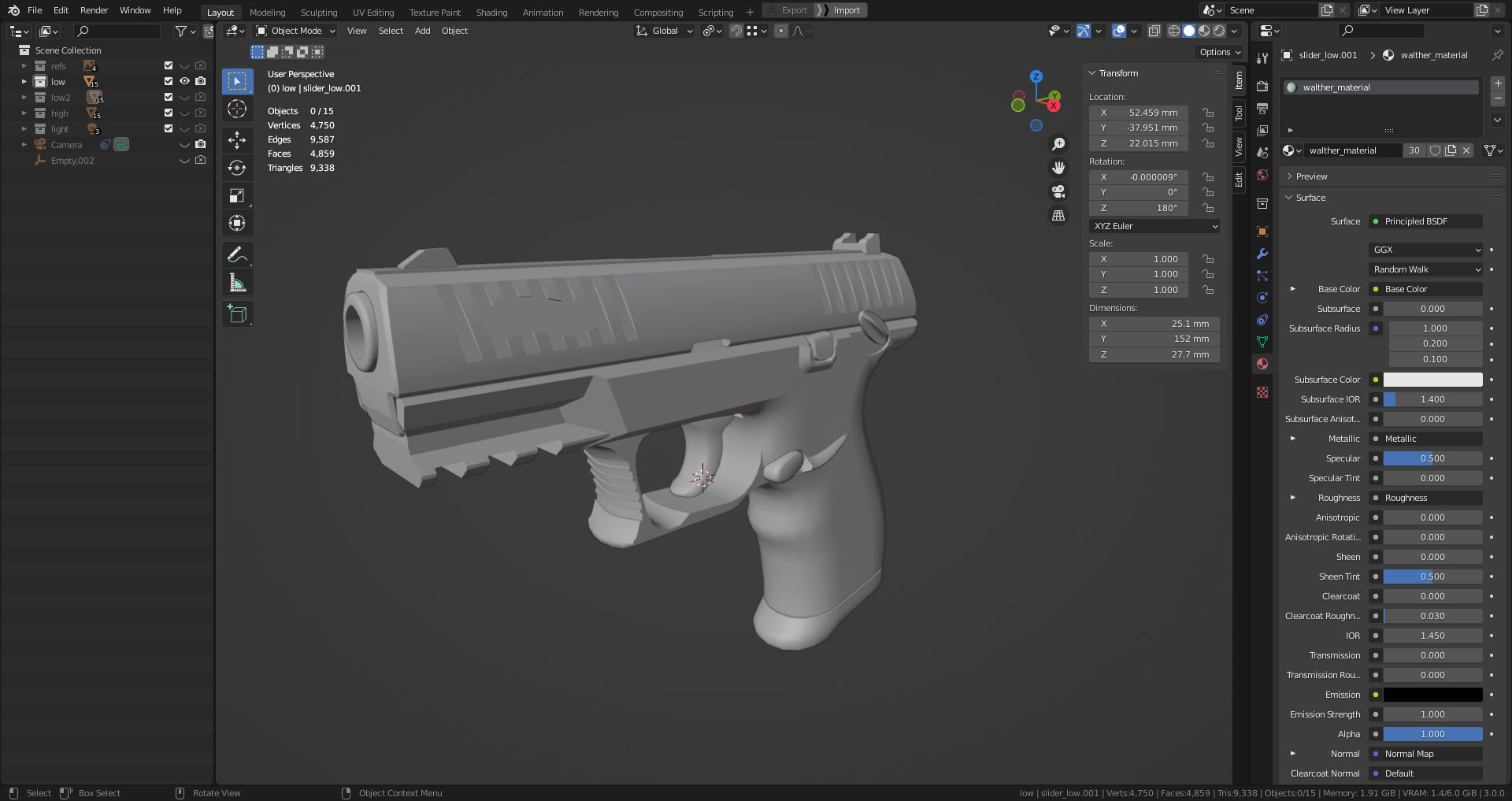 Walther CCP M2 380 Angle Blue Low-poly 3D model_3