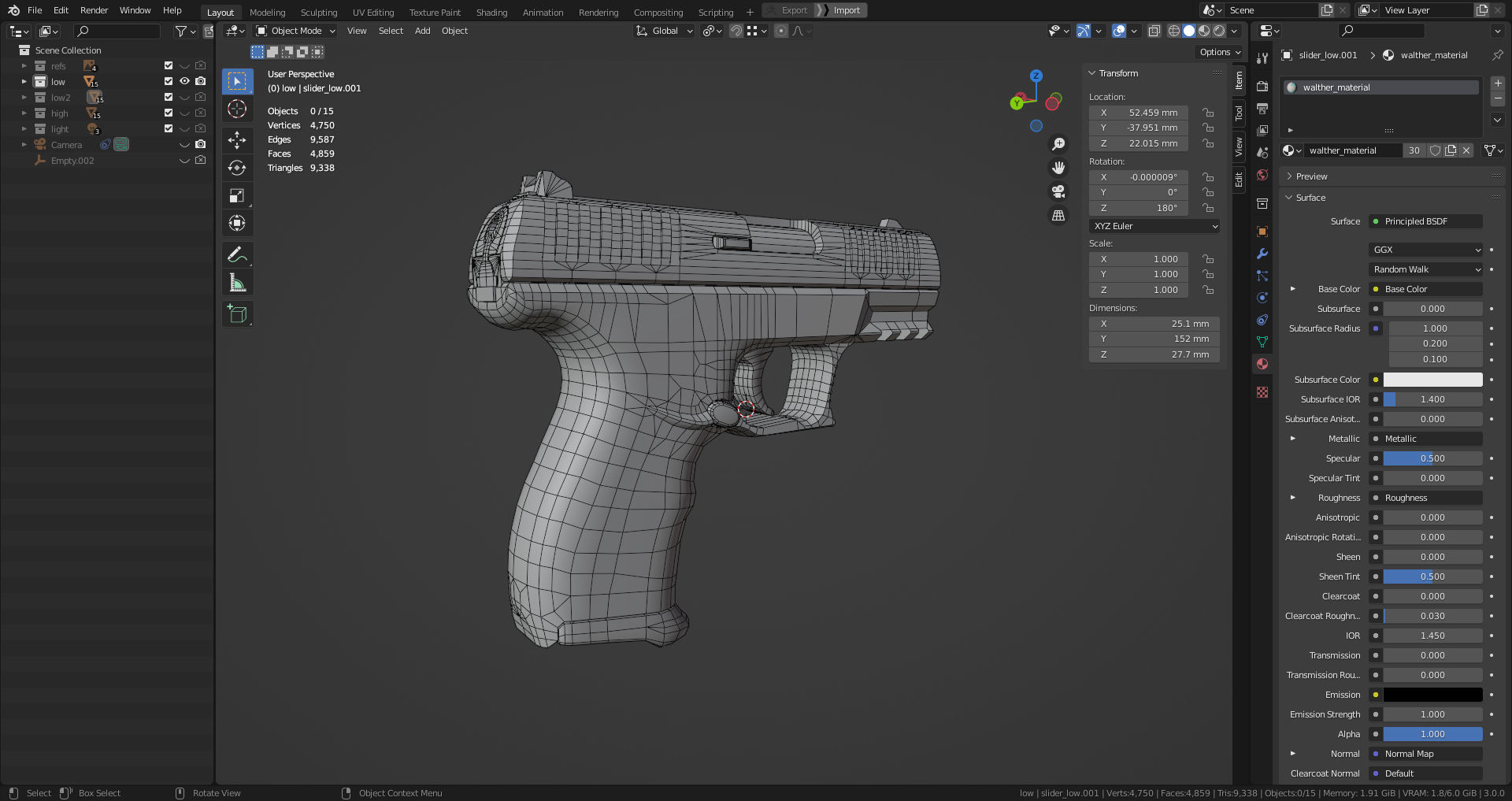 Walther CCP M2 380 Angle Blue Low-poly 3D model_6