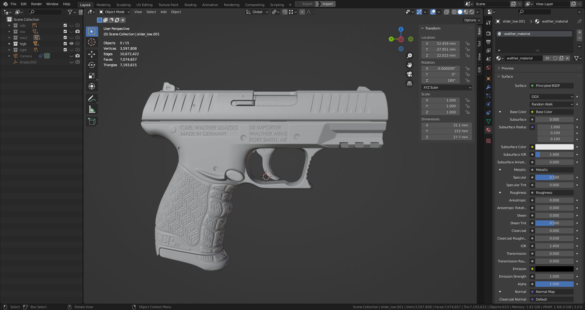 Walther CCP M2 380 Angle Blue Low-poly 3D model_8