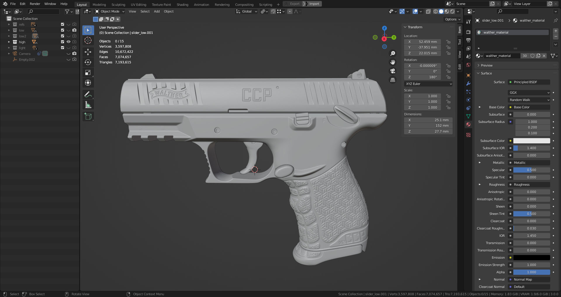 Walther CCP M2 380 Angle Blue Low-poly 3D model_9