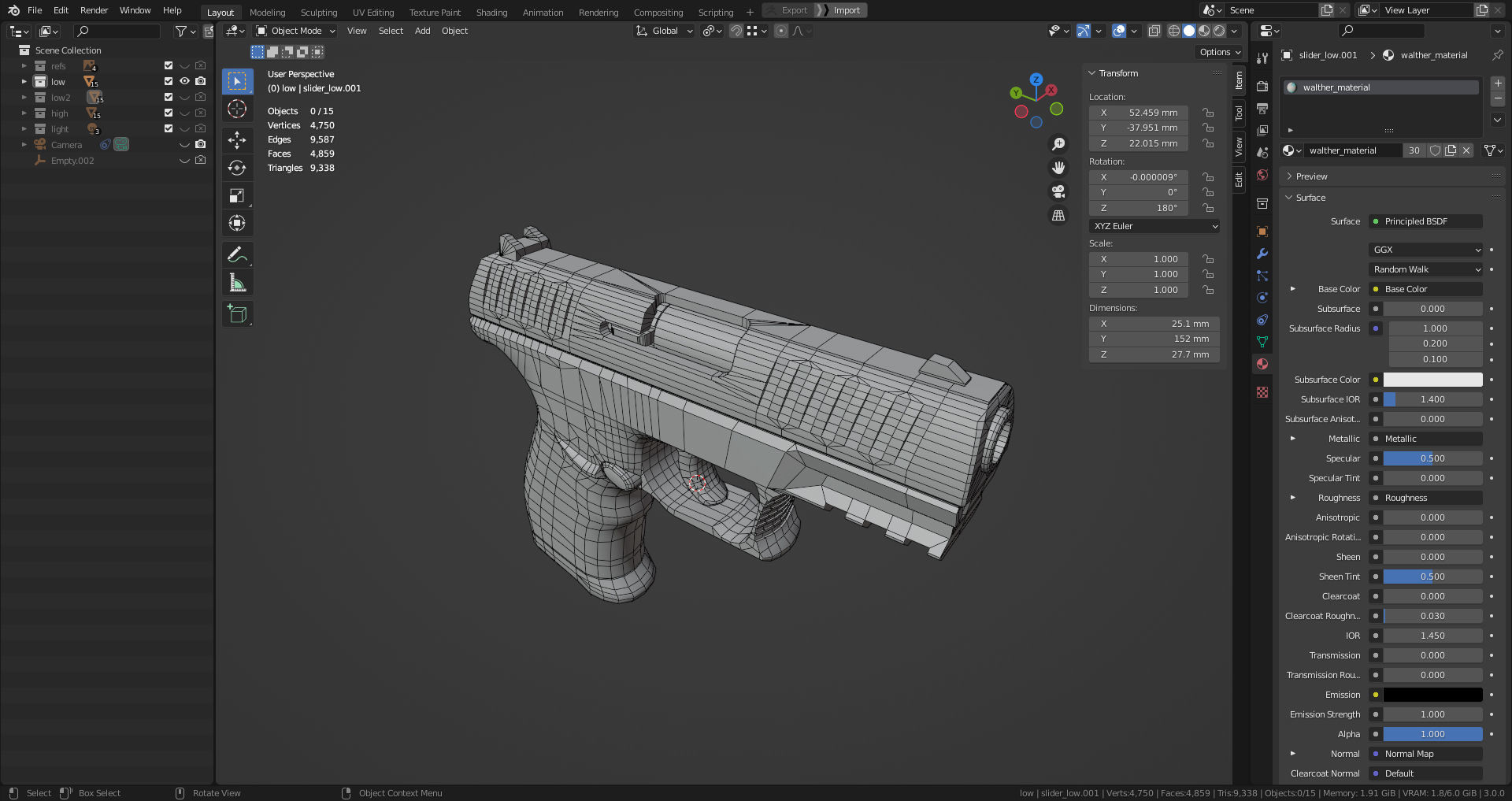 Walther CCP M2 380 Angle Blue Low-poly 3D model_7