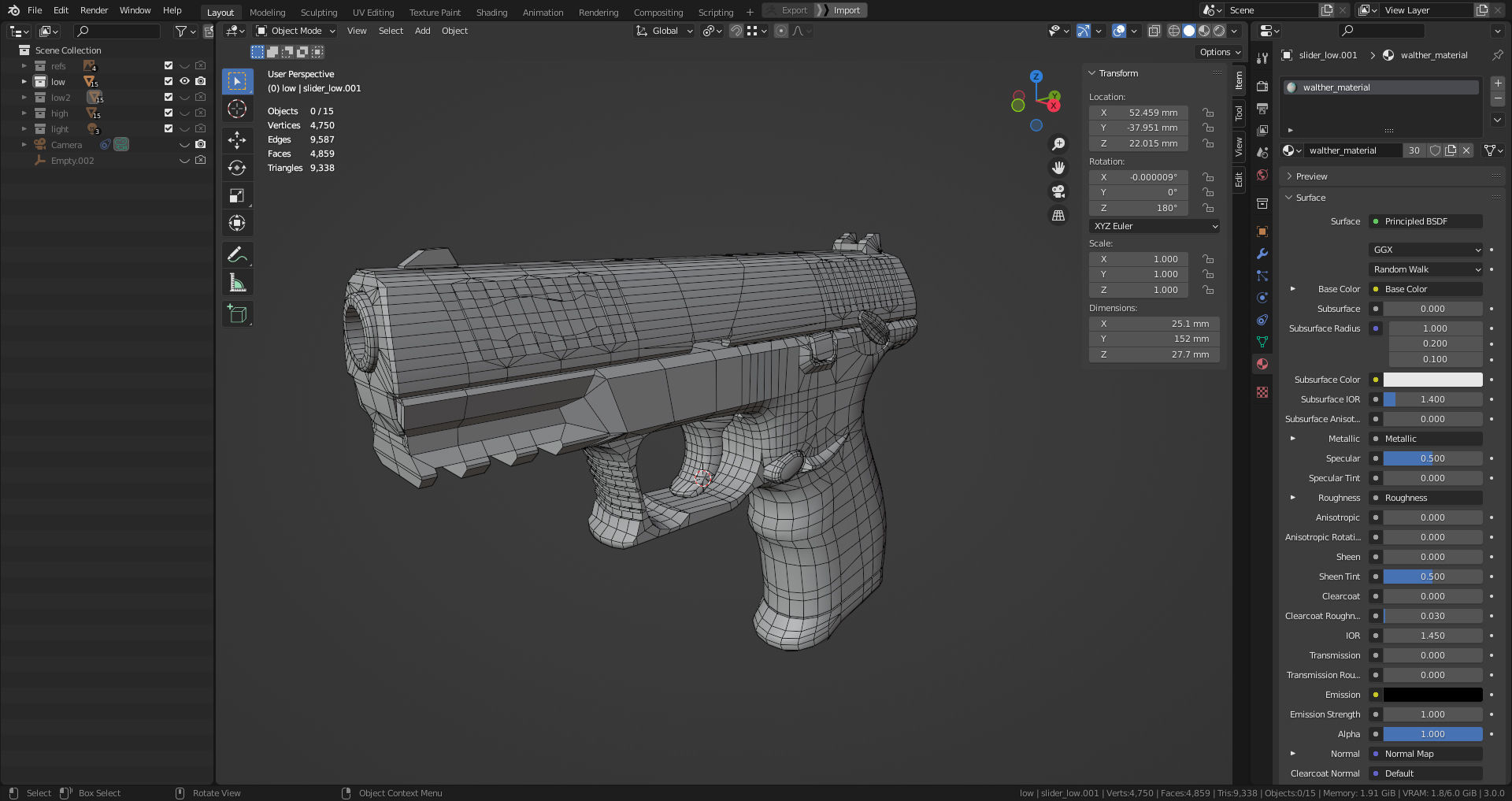 Walther CCP M2 380 Angle Blue Low-poly 3D model_4