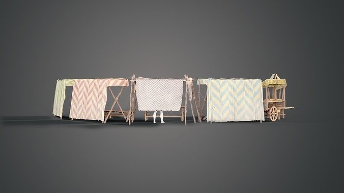 Medieval market stalls Low-poly 3D model 2