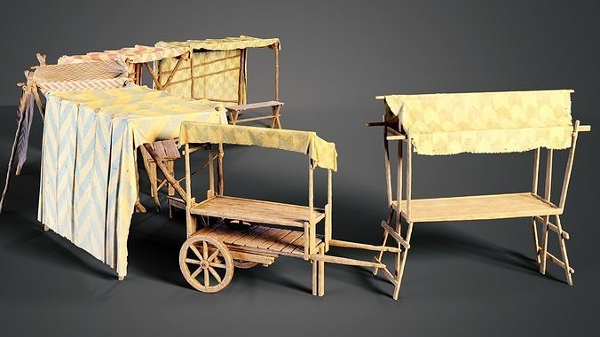 Medieval market stalls Low-poly 3D model 5