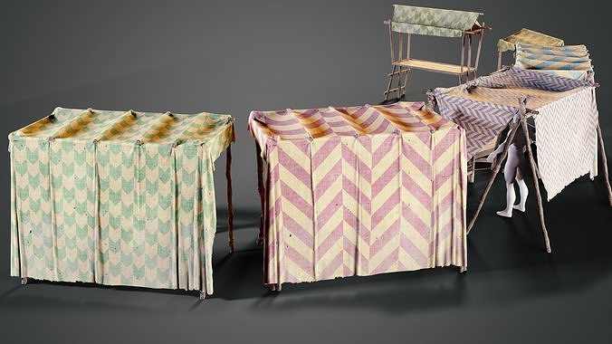 Medieval market stalls Low-poly 3D model 6
