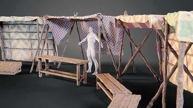 Medieval market stalls Low-poly 3D model 7