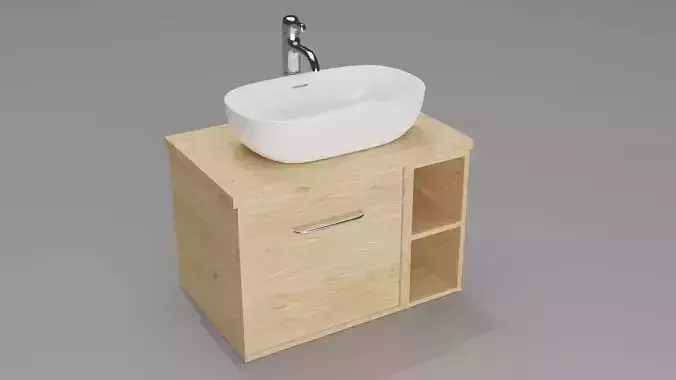 White modern basin on light wooden counter 3D model  