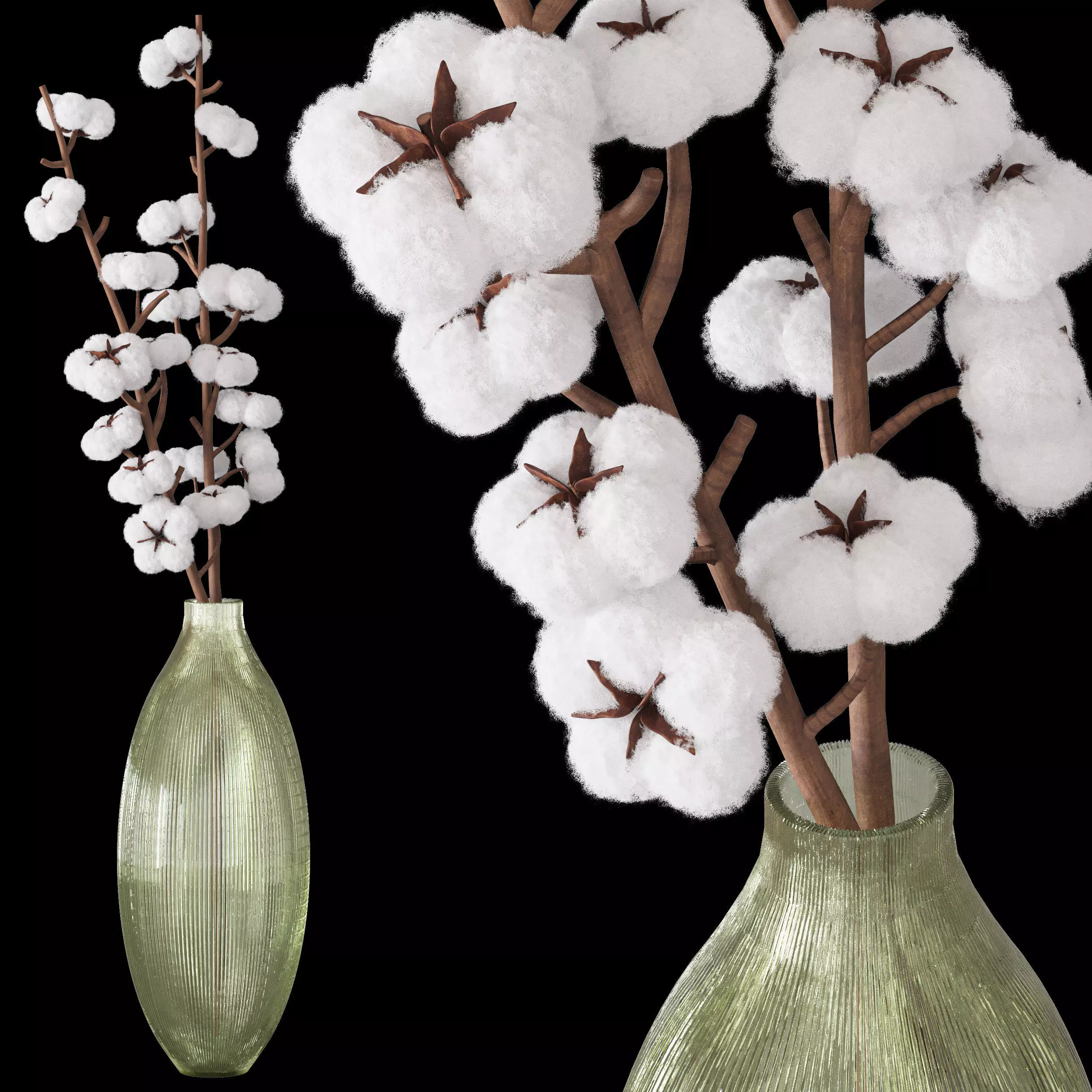 bouquet04-cotton cotton flowers in vase 3D model_0