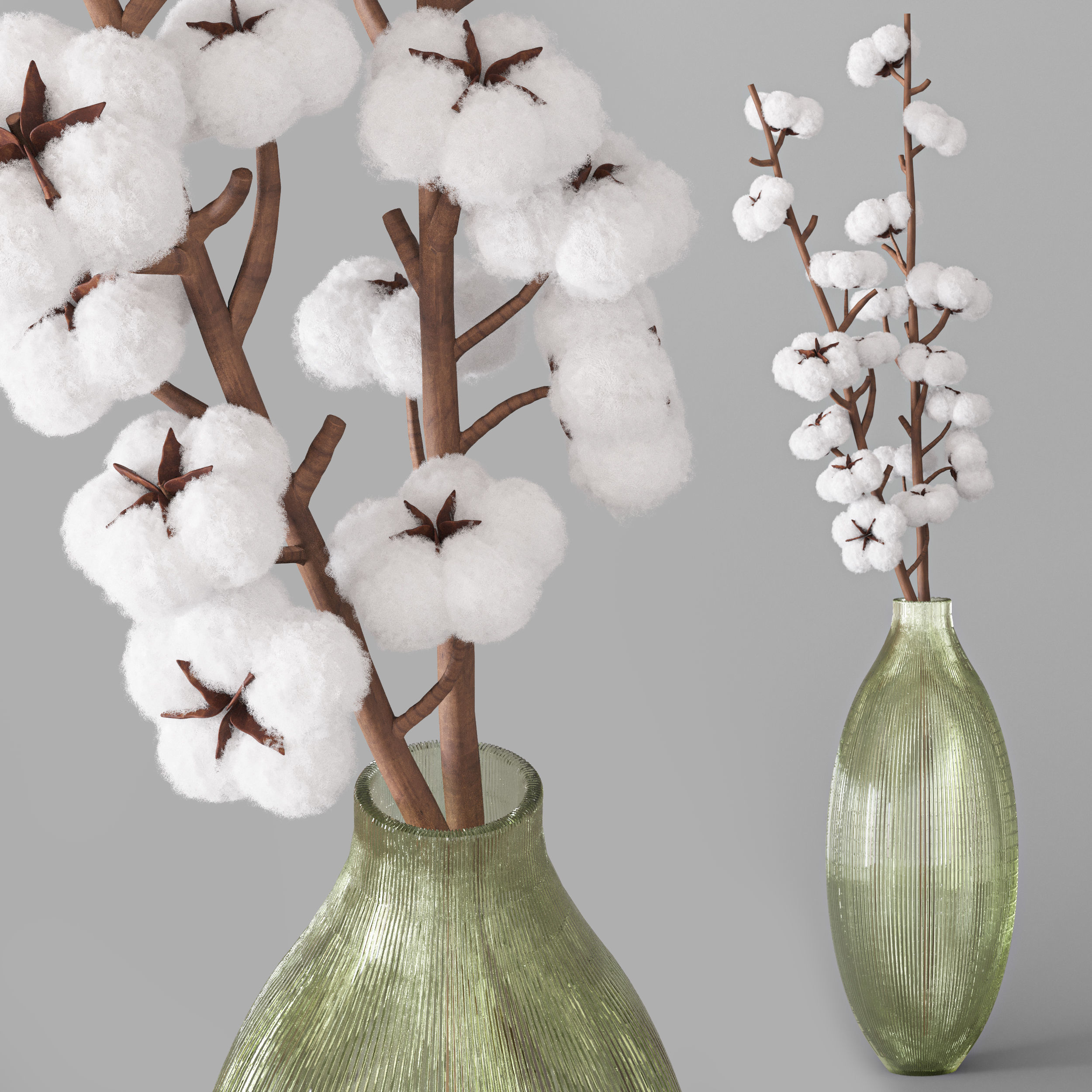 bouquet04-cotton cotton flowers in vase 3D model_1