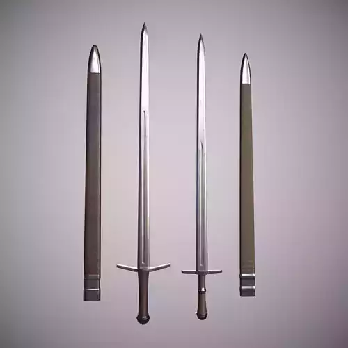 One-handed sword with scabbard Low-poly 3D model