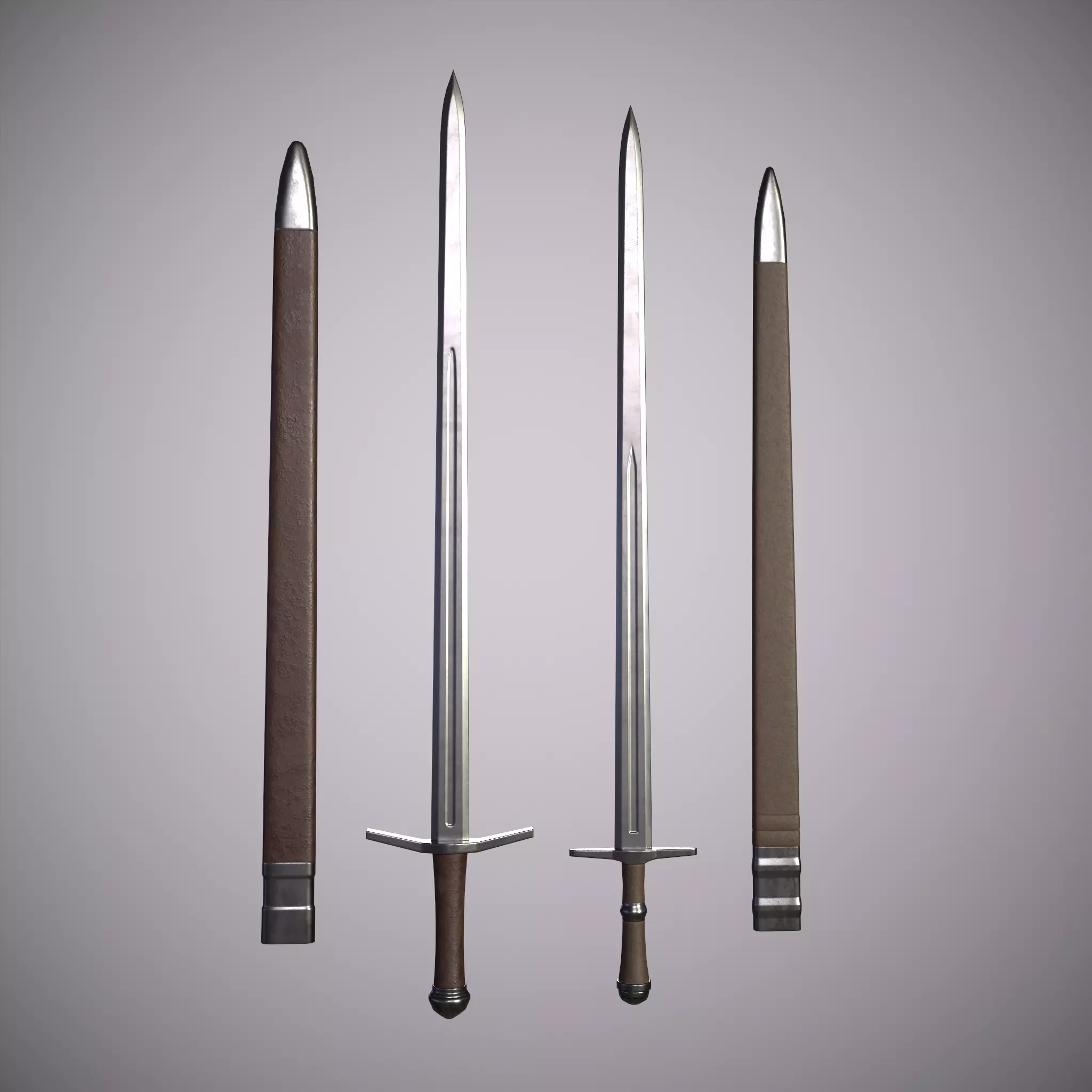 One-handed sword with scabbard Low-poly 3D model