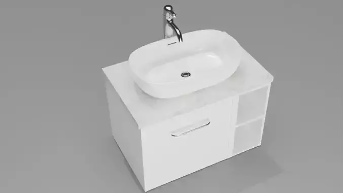 White wash basin on white modern counter 3D model marble top
