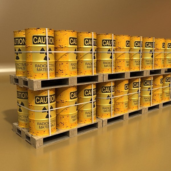 Radioactive Metal Drums and Pallet 3D model_11