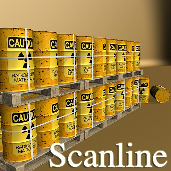 Radioactive Metal Drums and Pallet 3D model_12