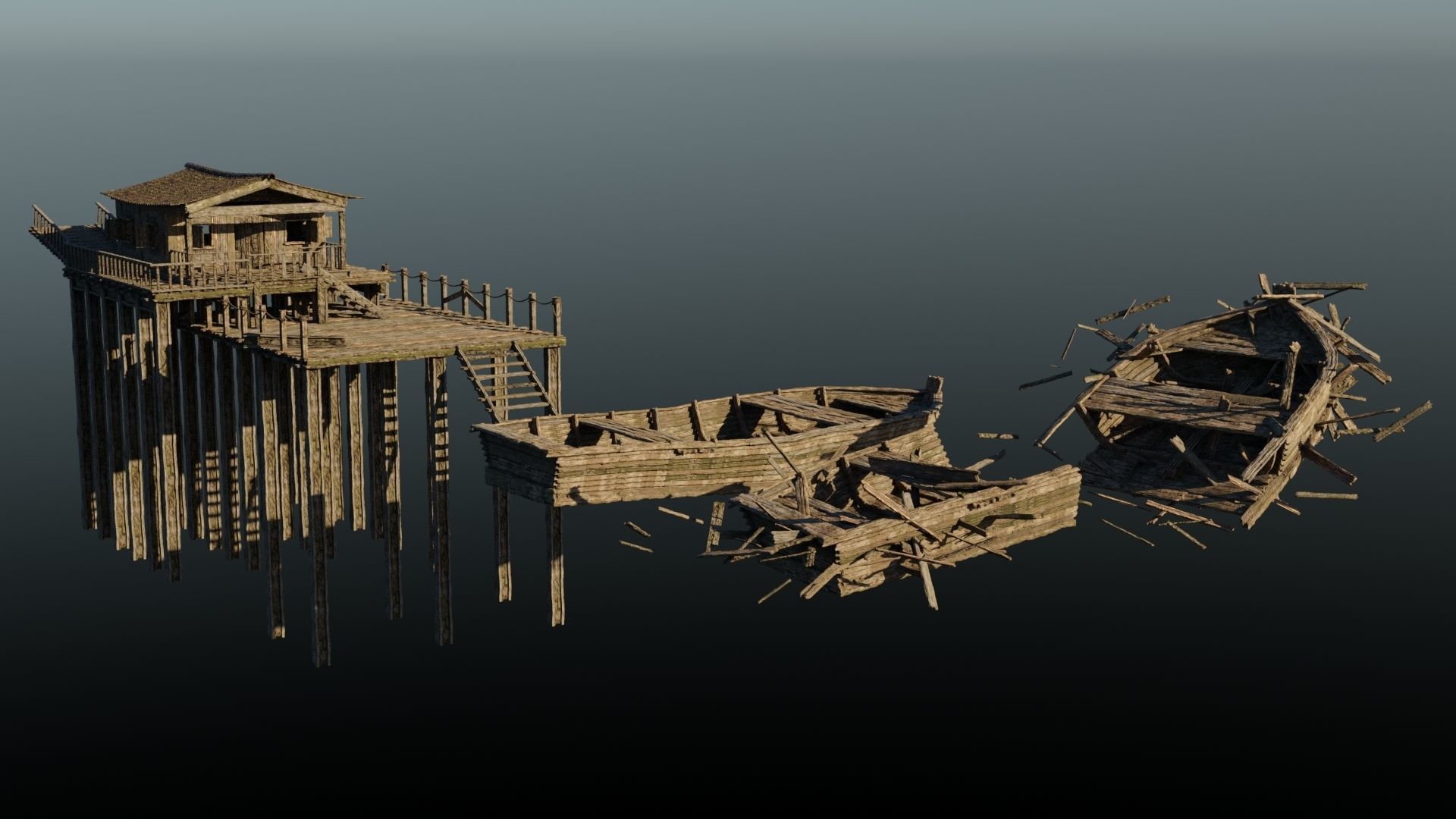Dock and Boat 3D model_13