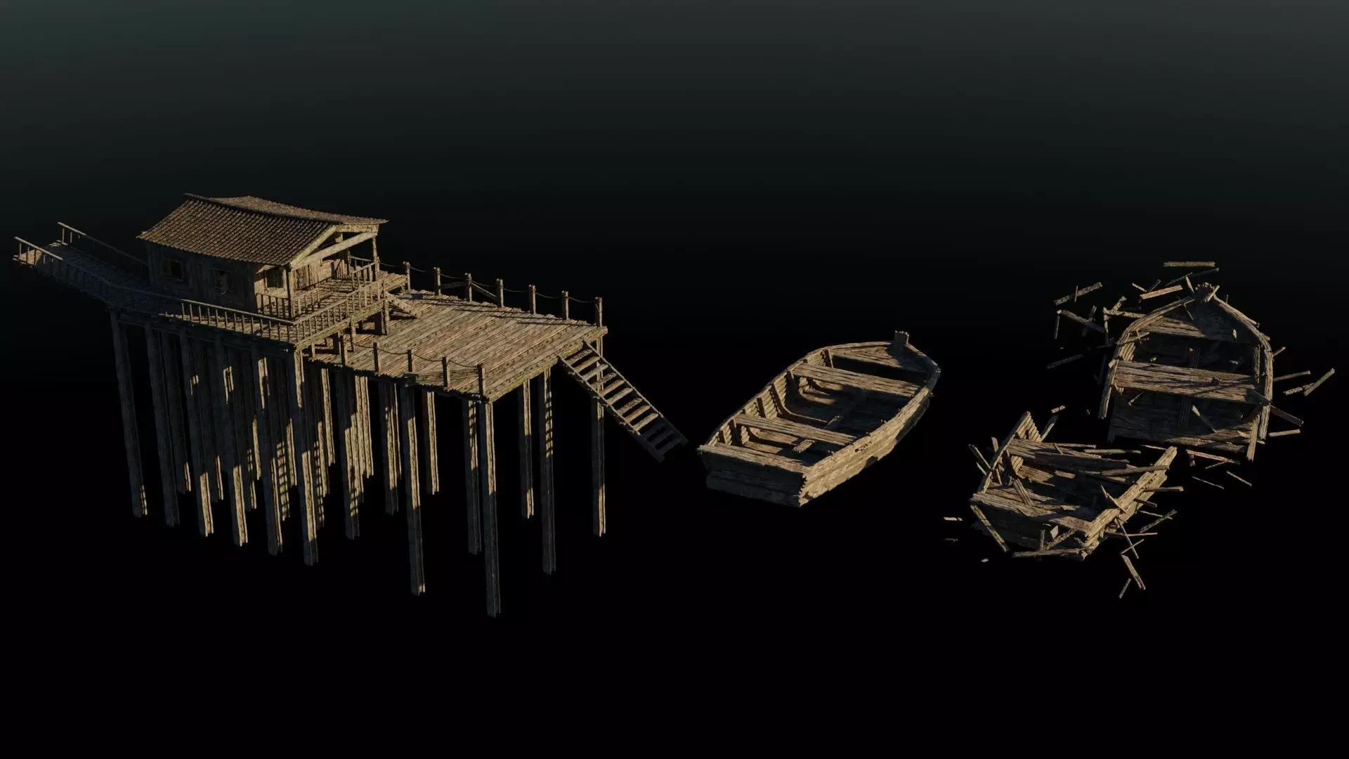 Dock and Boat 3D model_0